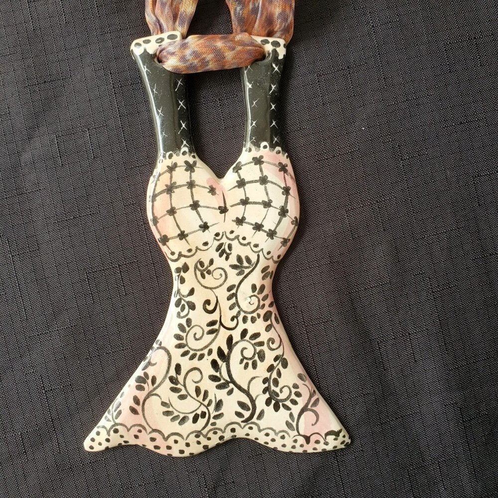 Ceramic Sundress Wall Hanging 7 in x 4.5 in Hand Made Painted Artist Signed